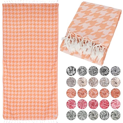 Lukkum® Oeko-TEX® Leopard Muster Leo Pestemal Strandtuch Saunatuch Badetuch Hamamtuch Groß Baumwolle Duschtuch Handtuch Fouta Pareo Yoga Decke Sporttuch Sarong (Peach Fuzz, Pepita 185 x 90cm) von Lukkum