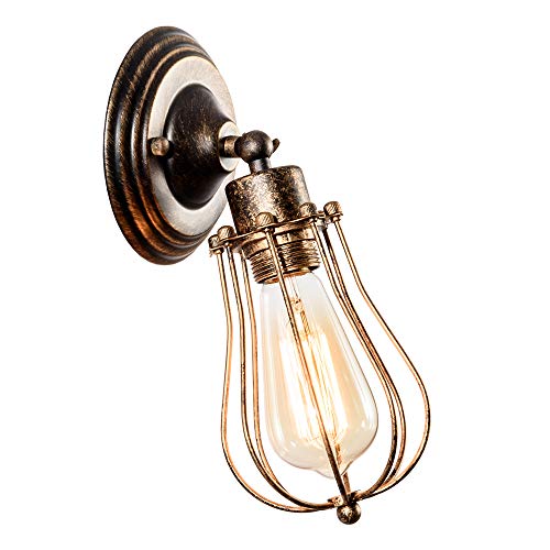 Industrieller Wandleuchter Vintage Beleuchtung Verstellbare Wandlampe Rustikaler Draht Metall Käfig Wandleuchte Edison Stil Antike Leuchte Verandaleuchte (ohne Glühbirne) (Bronze) von Luling