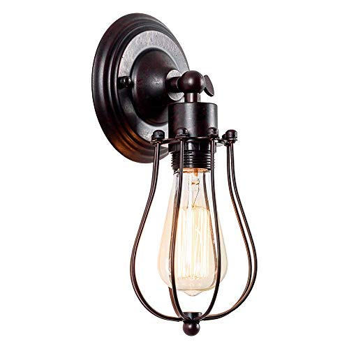 Industrieller Wandleuchter Vintage Beleuchtung Verstellbare Wandlampe Rustikaler Draht Metall Käfig Wandleuchte Edison Stil Antike Leuchte Verandaleuchte (ohne Glühbirne) (Rost) von Luling