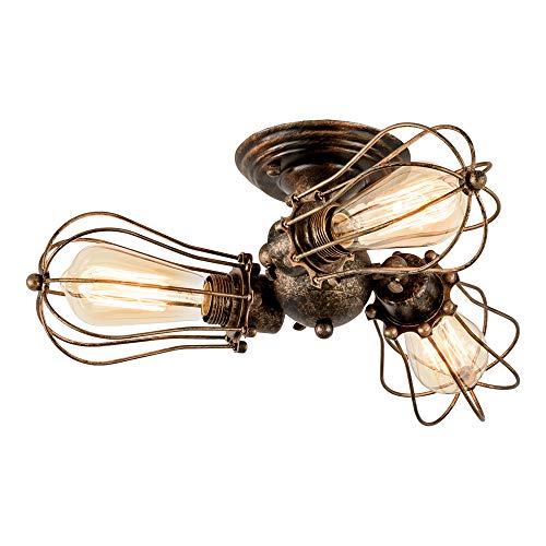 Vintage Deckenleuchte Industrielüster Verstellbare Steckdose Metalldrahtkäfig Halbschalenmontage Rustikale Deckenleuchte Leichtmetall-Leuchten (ohne Glühbirne) (mit 3 Licht) (Bronze) von Luling