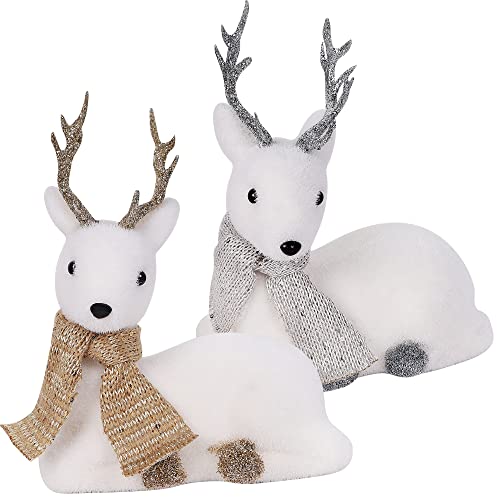 Lulu Home Weihnachts-Tisch-Ornamente, Set mit 2 beflockten weißen liegenden Rentier-Figuren mit glitzerndem Geweih und Füßen, Weihnachten, Urlaub, Winter, Kaminsims, Regal, Tafelaufsätze, Dekoration, Lulu Home Weihnachts-Tisch-Ornamente, Set mit 2 beflockten weißen liegenden Rentier-Figuren mit glitzerndem Geweih und Füßen, Weihnachten, Urlaub, Winter, Kaminsims, Regal, Tafelaufsätze, Dekoration, von Lulu Home