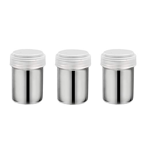 Rostfrei Kaffee Kakao Zimt Schokolade Sieb Shaker für Kakaopulver Schokopulver Zucker Zimt Mehl Salz Gewürz für Restaurant Hotel Cafe Shop BBQ Supplies, Gewürze Vorratsdosen(3 Stück, Farbe: Silber) von Lulullaby