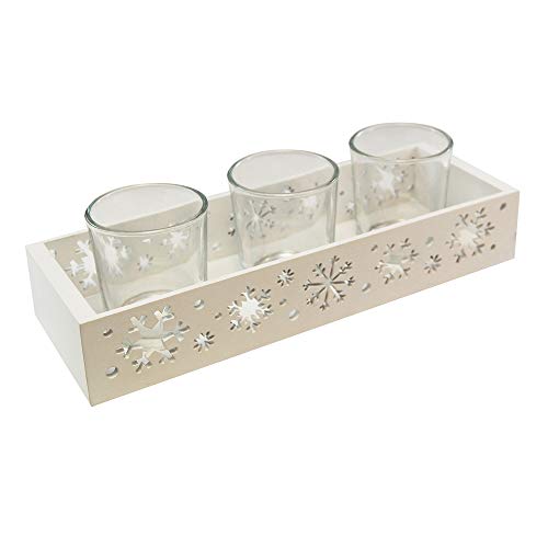 Lumabase Schneeflocken-Tablett mit 3 Kerzenhaltern aus Glas von Lumabase