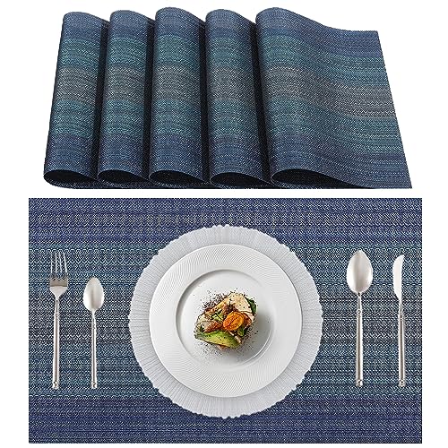 Lumaca Set mit 6 Tischsets Abwaschbar (70% PVC und 30% Polyester), Platzset, Einfache Reinigung, rutschfest, Hitzebeständig, Ideal für den Küchentisch,Blau von Lumaca