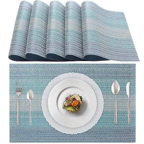 Lumaca Set mit 6 Tischsets Abwaschbar (70% PVC und 30% Polyester), Platzset, Einfache Reinigung, rutschfest, Hitzebeständig, Ideal für den Küchentisch,Himmelblau von Lumaca