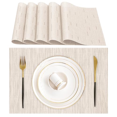 Lumaca Tischsets Abwaschbar, Set mit 6 Platzset, (70% PVC, 30% Polyester), hitzebeständig, rutschfest, für Küchentisch und Restaurants,Beige von Lumaca