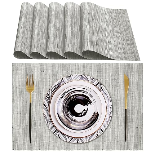 Lumaca Tischsets Abwaschbar, Set mit 6 Platzset, (70% PVC, 30% Polyester), hitzebeständig, rutschfest, für Küchentisch und Restaurants,Grau von Lumaca