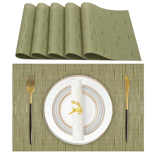 Lumaca Tischsets Abwaschbar, Set mit 6 Platzset, (70% PVC, 30% Polyester), hitzebeständig, Rutschfest, für Küchentisch und Restaurants,Grün von Lumaca