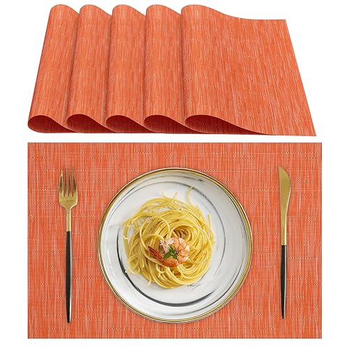 Lumaca Tischsets Abwaschbar, Set mit 6 Platzset, (70% PVC, 30% Polyester), hitzebeständig, rutschfest, für Küchentisch und Restaurants,Orange von Lumaca