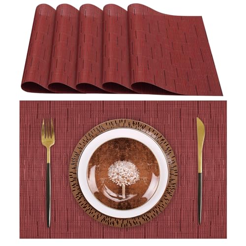 Lumaca Tischsets Abwaschbar, Set mit 6 Platzset, (70% PVC, 30% Polyester), hitzebeständig, rutschfest, für Küchentisch und Restaurants,Rot von Lumaca