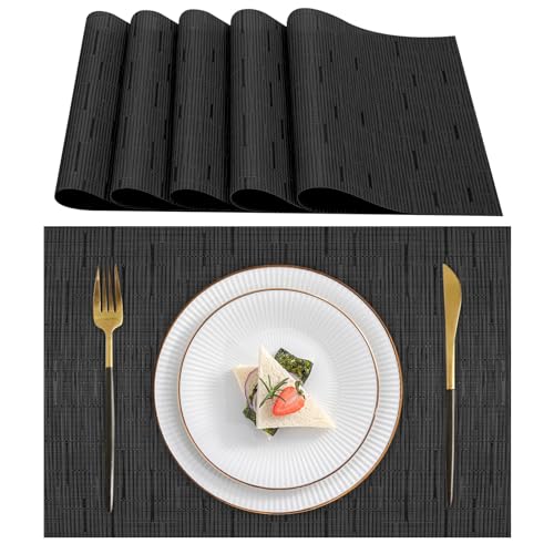 Lumaca Tischsets Abwaschbar, Set mit 6 Platzset, (70% PVC, 30% Polyester), hitzebeständig, Rutschfest, für Küchentisch und Restaurants,Schwarz von Lumaca