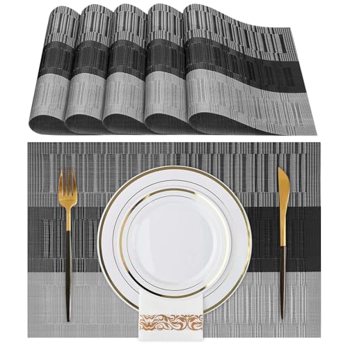 Lumaca Tischsets Abwaschbar, Set mit 6 Platzset aus 70% PVC und 30% Polyester, Leicht zu Reinigen, rutschfest, Hitzebeständig, Ideal für den Küchentisch,Dunkelgrau von Lumaca