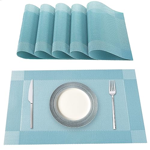 Lumaca Tischsets Abwaschbar, Set mit 6 Platzset aus 70% PVC und 30% Polyester, rutschfest, Hitzebeständig, für Küchentisch,Himmelblau von Lumaca