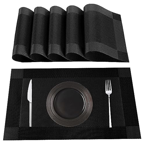 Lumaca Tischsets Abwaschbar, Set mit 6 Platzset aus 70% PVC und 30% Polyester, rutschfest, Hitzebeständig, für Küchentisch,Schwarz von Lumaca