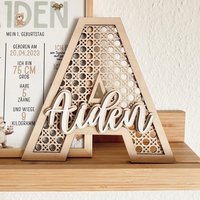 Personalisierter Holzbuchstabe in Rattanoptik - Kinderzimmer Deko Geschenk Zur Geburt & Babyparty Namensschild 3D von LumaiDesignDe