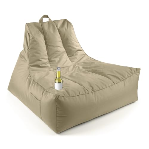 LUMALAND Premium Lounge-Sessel | Outdoor Liege Sitzsack & Indoor Sessel in 1 | XXL Lounge Gartenmöbel mit Füllung & Getränkehalter – für Wohnzimmer & als Balkonmöbel | Gartenlounge Bean Bag wasserfest von Lumaland