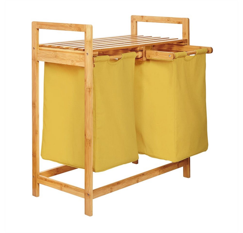 Lumaland Ausziehwäschekorb Bambus mit 2 ausziehbaren Wäschesäcken 73x64x33cm, Wäschesammler mit Deckel, Pflegeleichtes Material,  leicht abwischbar von Lumaland
