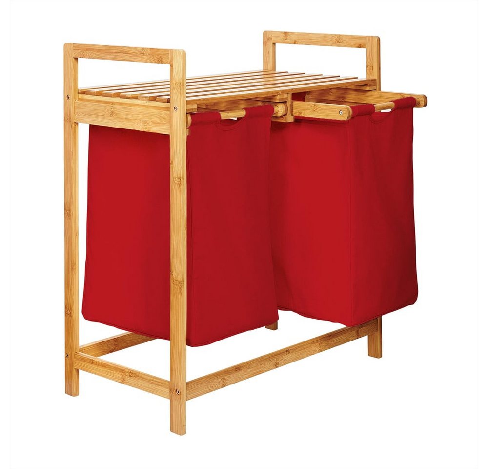 Lumaland Ausziehwäschekorb Bambus mit 2 ausziehbaren Wäschesäcken 73x64x33cm, Wäschesammler mit Deckel, Pflegeleichtes Material,  leicht abwischbar von Lumaland
