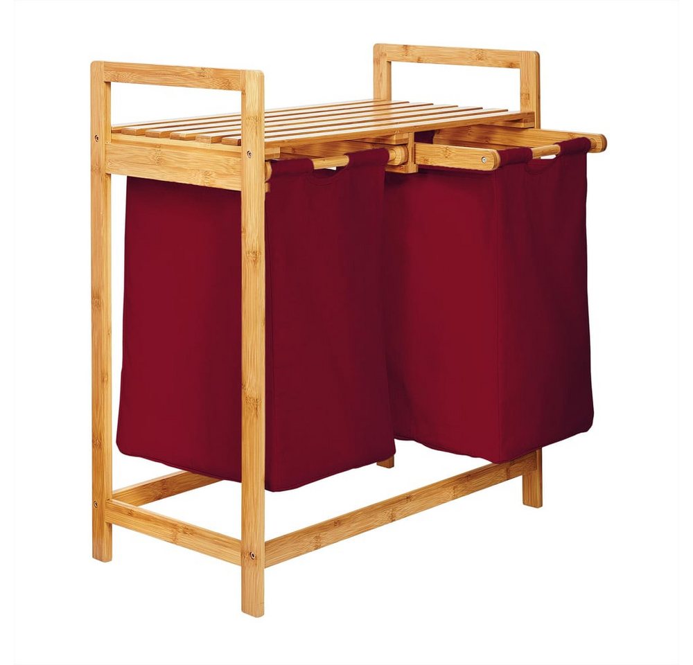Lumaland Ausziehwäschekorb Bambus mit 2 ausziehbaren Wäschesäcken 73x64x33cm, Wäschesammler mit Deckel, Pflegeleichtes Material,  leicht abwischbar von Lumaland