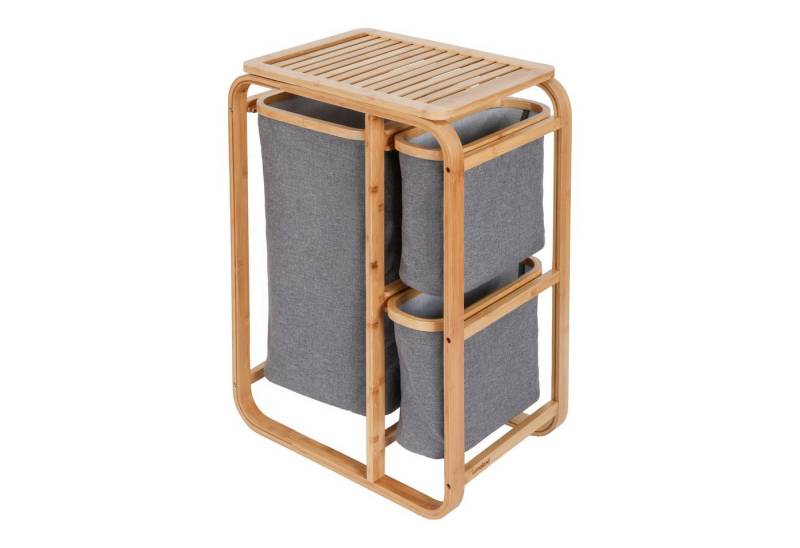 Lumaland Ausziehwäschekorb aus Bambus - 1 XL Fach + 2 Kompaktfächer, mit 3 Wäschesäcken aus Stoff - ca. 49,5 x 33 x 71 cm (L x B x H) von Lumaland