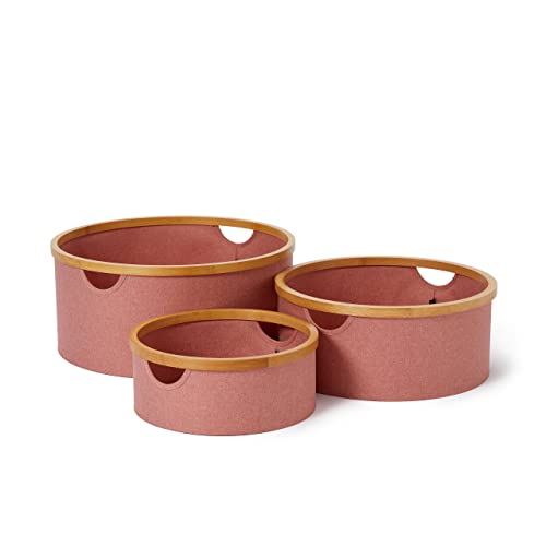 Lumaland Bambus-Rahmen Aufbewahrungsbox 3er Set rund | Boxen in den Maßen ø 45 x 20 cm, ø 38 x 16 cm und ø 30 x 12 cm [Rosa] von Lumaland