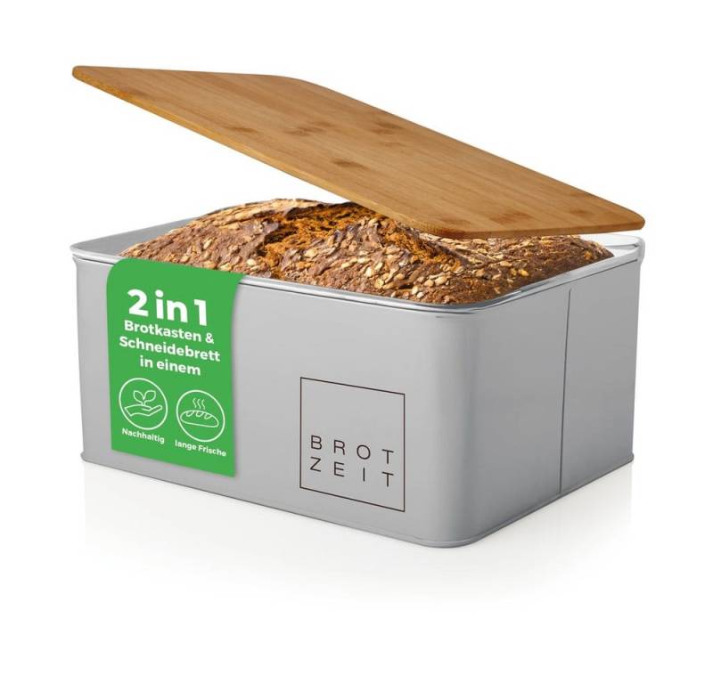 Lumaland Brotkasten Cuisine Brotkasten, Bambus/Holz, Brotdose aus Metall mit Bambus Deckel von Lumaland