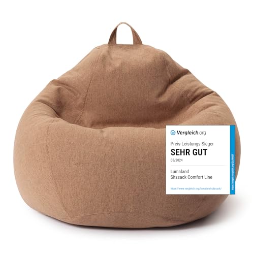 Lumaland Sitzsack Comfort Line | Indoor Beanbag 70x80x50cm mit mehr als 1 Mio. anpassbaren EPS-Perlen | Weiches & Komfortables Bodenkissen | Sessel für Kinder & Erwachsene | 120 L Volumen [Braun] von Lumaland