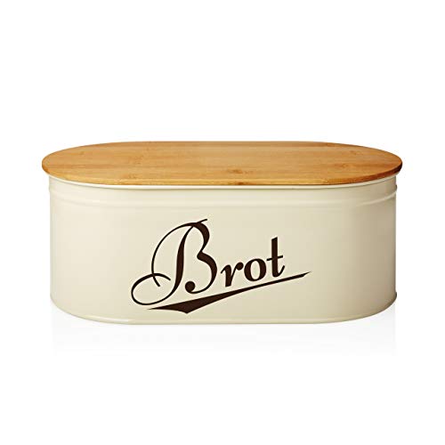 Lumaland Cuisine Brotkasten | Brotdose aus Metall mit Bambus Deckel | Brotbox oval 36 x 20 x 13,8 cm | 2in1 Brotbehälter & Schneidebrett [Beige] von Lumaland