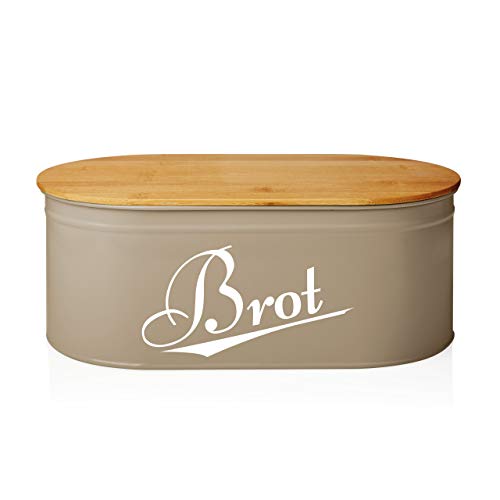 Lumaland Cuisine Brotkasten | Brotkasten aus Metall mit Bambusdeckel | Brotkasten oval 36x20x13,8 cm | 2in1 Brotkasten & Schneidebrett [Grau] von Lumaland