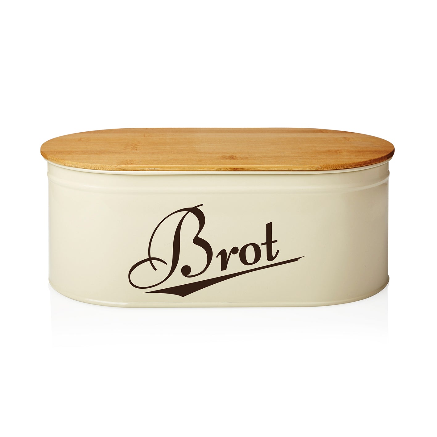 Cuisine Brotkasten aus Metall mit Bambus Deckel - Oval 36 x 20 x 13,8 cm - Beige von LUMALAND