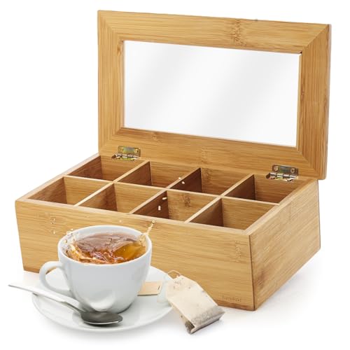 Lumaland Cuisine Teebox aus Bambus mit 8 Fächern 26 x 16 x 9 cm | Nachhaltiges Material | Praktische Aufbewahrungsbox für Teebeutel | Dekorativ & Edel von Lumaland