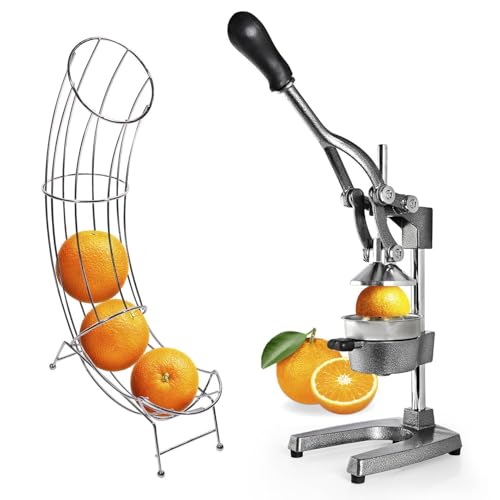 Lumaland Entsafter Set mit Obstständer für max. 6 Orangen | Gusseisen Entsafter mit Orangenständer - Gemüse und Obst ideal lagern & entsaften | manueller Entsafter mit Orangenhalter von Lumaland
