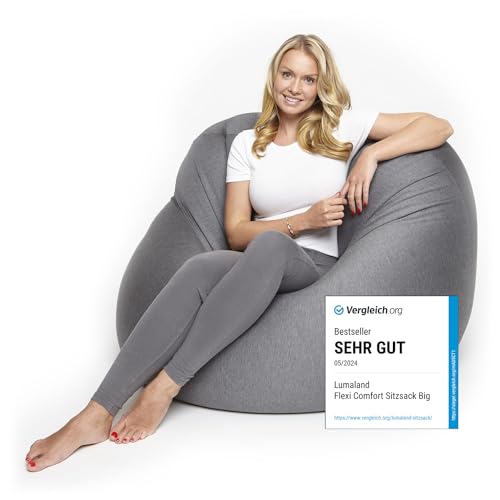 Lumaland Flexi Comfort Sitzsack Big | Flexibler Premium Bean Bag | 155 x 100 cm Sitzkissen | Ideal zum Liegen oder Sitzen | Sessel & Sofa für Kinder und Erwachsene [Dunkelgrau] von Lumaland