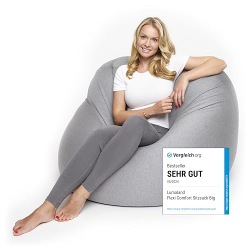 Lumaland Flexi Comfort Sitzsack Big | Flexibler Premium Bean Bag | 155 x 100 cm Sitzkissen | Ideal zum Liegen oder Sitzen | Sessel & Sofa für Kinder und Erwachsene [Hellgrau] von Lumaland