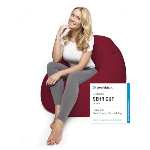 Lumaland Flexi Comfort Sitzsack Medium | Flexibler Premium Bean Bag | 142 x 84 cm Sitzkissen | Ideal zum Liegen oder Sitzen | Sessel & Sofa für Kinder und Erwachsene [Rot] von Lumaland