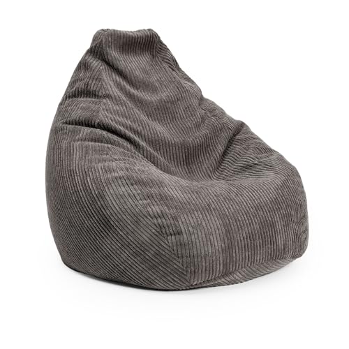 Lumaland Gaming Sitzsack XXL aus Cord | Gaming Sessel für Erwachsene & Teenager | Komfortabler Bean Bag 135 x 100 cm [Grau] von Lumaland