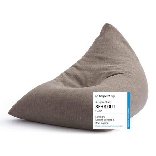 Lumaland Gaming Sitzsack & Bodenkissen | XXL Beanbag in Triangle Form | 150x100x100cm & 370l Volumen | Waschbarer & Robuster Bezug | Ideal als Sessel & Sofa verwendbar | Leichtes Sitzkissen [Hellgrau] von Lumaland