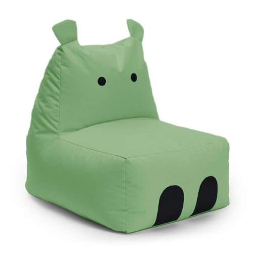 Lumaland Kindersitzsack Hippo | Sitzsack Tier Familie für Kinder | Wasserabweisender Bean Bag für Indoor & Outdoor | Pflegeleichtes Material | 80 x 70 x 65 cm & 2,9 kg leicht [Grün] von Lumaland