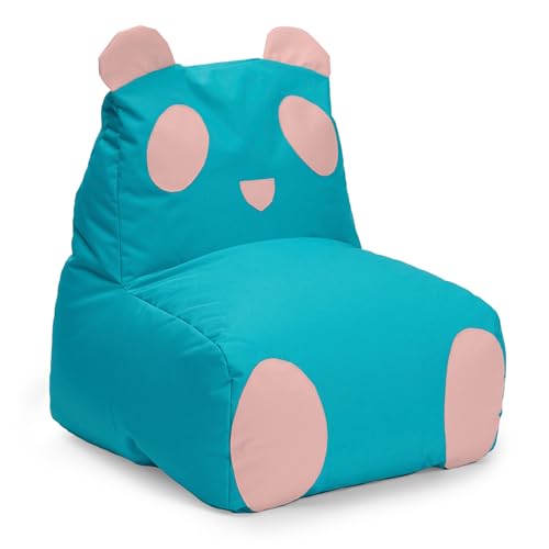 Lumaland Kindersitzsack Panda | Sitzsack Tier Familie für Kinder | Wasserabweisender Bean Bag für Indoor & Outdoor | Pflegeleichtes Material | 75 x 65 x 65 cm [Türkis/Pink] von Lumaland