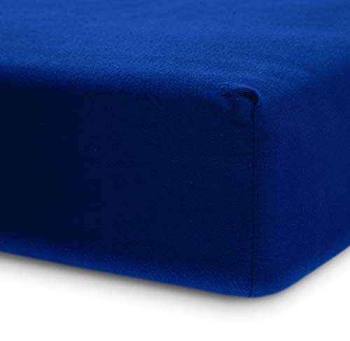 Lumaland Luxury Jersey Spannbettlaken für Wasserbett und Boxspringbett 100% Baumwolle mit Rundum-Gummizug 140-160 x 200-220 cm Royal Blau von Lumaland