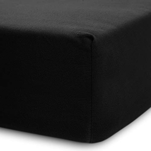 Lumaland Luxury Jersey Spannbettlaken für Wasserbett und Boxspringbett 100% Baumwolle mit Rundum-Gummizug 140-160 x 200-220 cm Schwarz von Lumaland