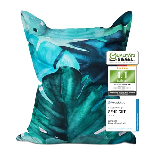 Lumaland Riesen-Sitzsack XXL 140x180 cm | Wasserfestes Indoor & Outdoor Liegekissen mit über 3 Mio. anpassungsfähigen EPS-Perlen | Bean Bag mit waschbarem Bezug [Botanical] von Lumaland