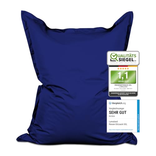 Lumaland Riesen-Sitzsack XXL 140x180 cm | Wasserfestes Indoor & Outdoor Liegekissen mit über 3 Mio. anpassungsfähigen EPS-Perlen | Bean Bag mit waschbarem Bezug [Navyblau] von Lumaland