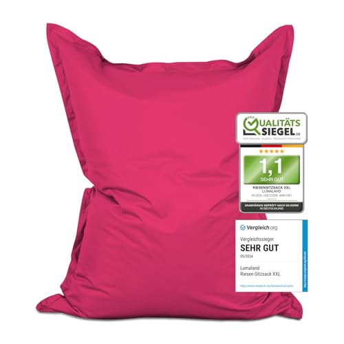 Lumaland Riesen-Sitzsack XXL 140x180 cm | Wasserfestes Indoor & Outdoor Liegekissen mit über 3 Mio. anpassungsfähigen EPS-Perlen | Bean Bag mit waschbarem Bezug [Pink] von Lumaland