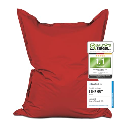 Lumaland Riesen-Sitzsack XXL 140x180 cm | Wasserfestes Indoor & Outdoor Liegekissen mit über 3 Mio. anpassungsfähigen EPS-Perlen | Bean Bag mit waschbarem Bezug [Rot] von Lumaland