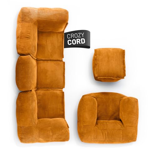 Lumaland Modulares Basic Set - Cord-Reihe | Indoor Sitzsäcke mit Softer Struktur, ideal Sofa Modulen & zum Pouf | Bean Bag mit Füllung - für Wohnzimmer & Co. von Lumaland