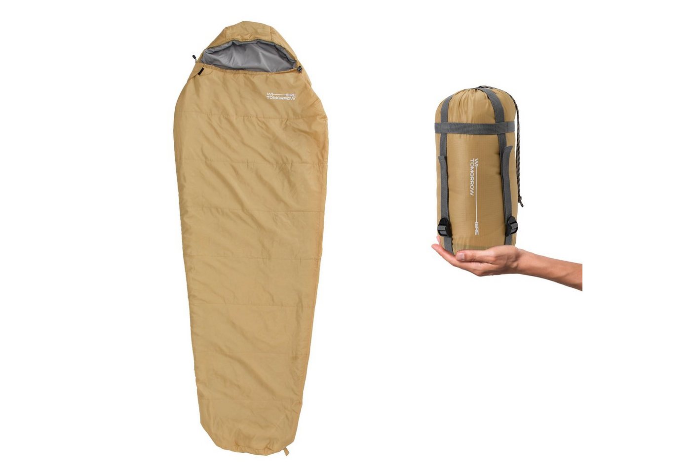 Lumaland Mumienschlafsack Where Tomorrow Camping Schlafsack Small & Light, mit Tasche - 220 x 80 x 50 cm wasserabweisend Konturkapuze Wärmekragen von Lumaland