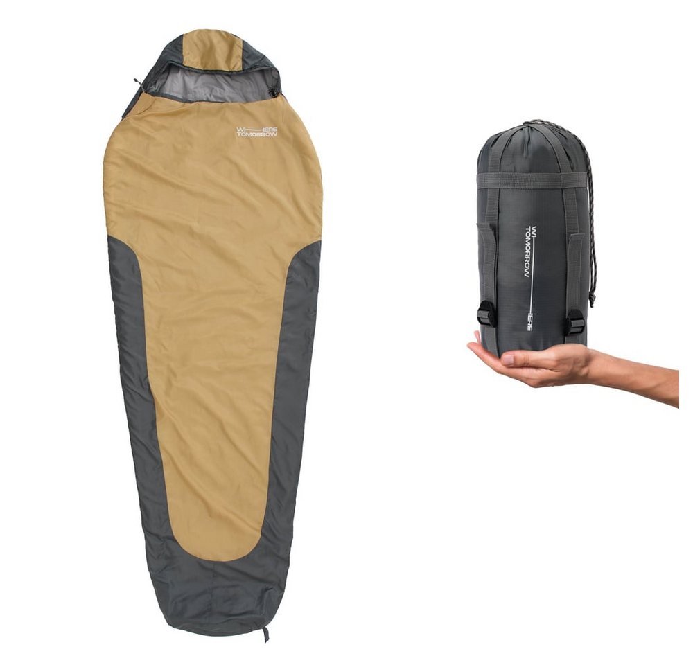 Lumaland Mumienschlafsack Where Tomorrow Camping Schlafsack Small & Light, mit Tasche - 220 x 80 x 50 cm wasserabweisend Konturkapuze Wärmekragen von Lumaland