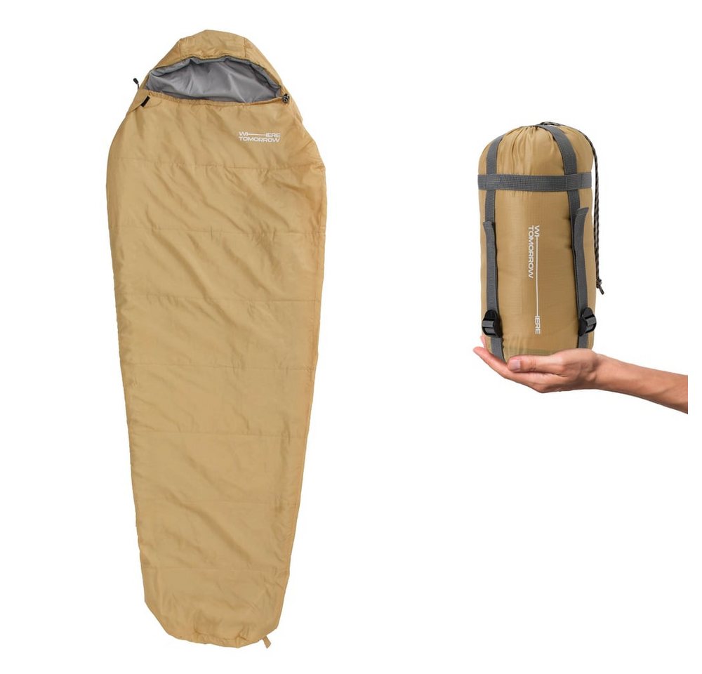Lumaland Mumienschlafsack Where Tomorrow Camping Schlafsack Small & Light, mit Tasche - 220 x 80 x 50 cm wasserabweisend Konturkapuze Wärmekragen von Lumaland