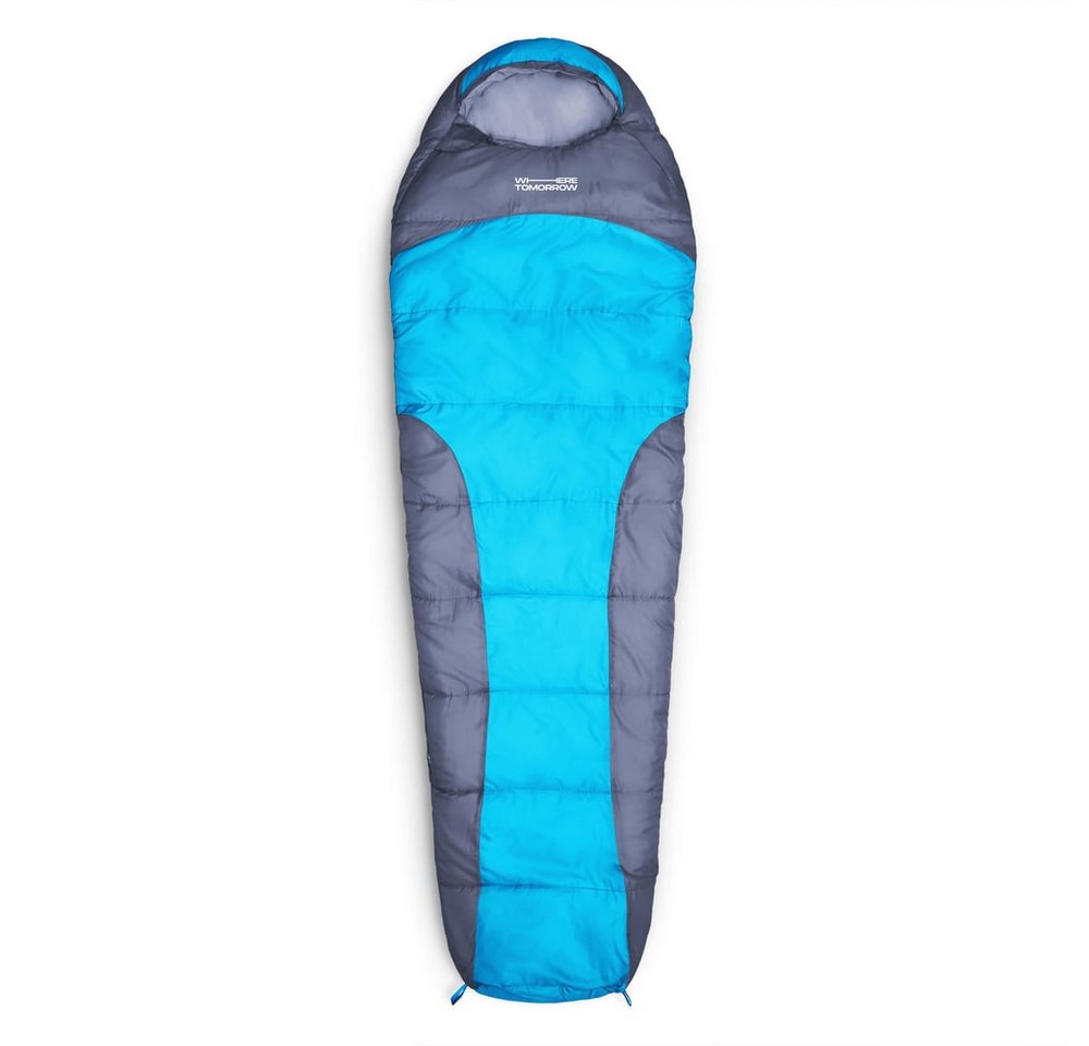 Lumaland Mumienschlafsack Where Tomorrow Camping Schlafsack mit Tasche, wasserabweisend Wärmekragen atmungsaktiv 230x80x55 von Lumaland